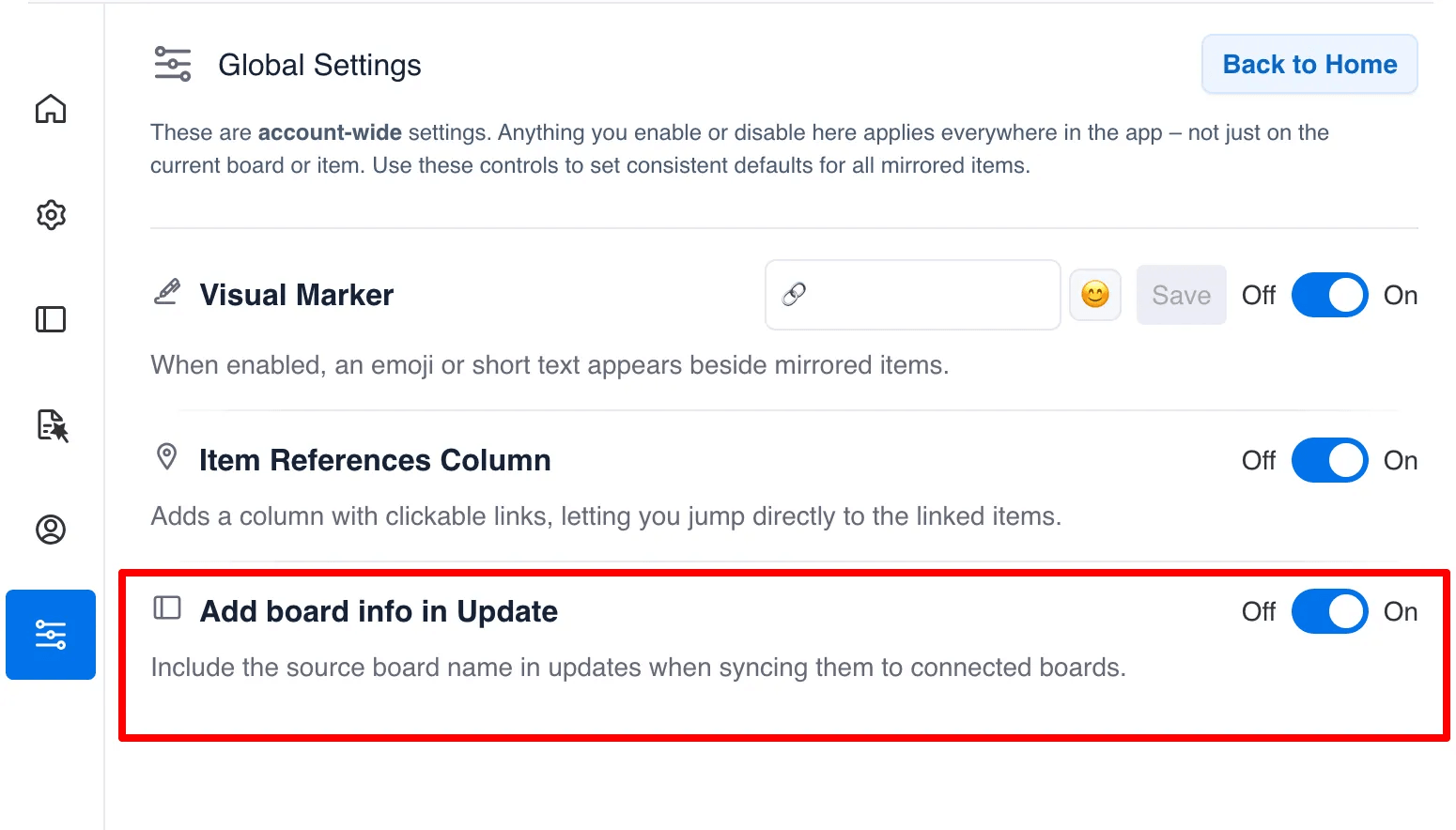 Add Board Info in Update settings