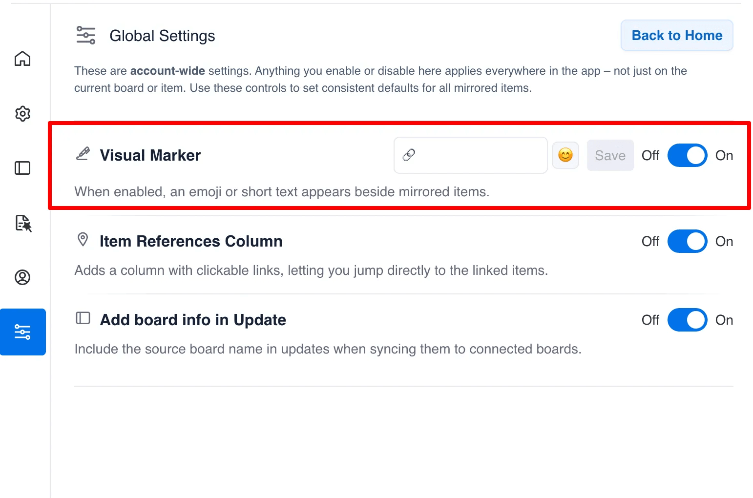 Visual Emoji Indicator settings in Global Settings
